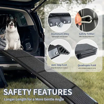 Dog Ramp For Car, 63 Long 17 Wide Folding Portable Pet Stair Ramp With Non-Slip Rug Surface, Extra Wide Dog Steps For Medium & Large Dogs Up To 250LBS Enter A Car, SUV Truck