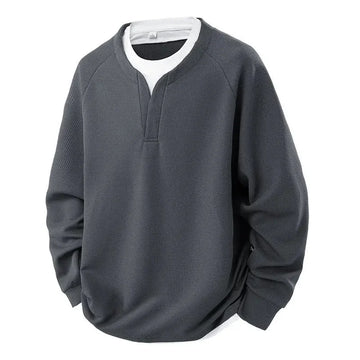 Contrast Colors False-two-piece Trendy V-neck Waffle Sweater Casual All-matching Tops