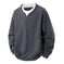 Contrast Colors False-two-piece Trendy V-neck Waffle Sweater Casual All-matching Tops Black - styled best false two piece ...