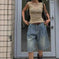 retro pleated denim shorts | wide leg denim shorts | straight cut denim shorts | ultrasonic cleaning