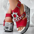 Newspaper Buckle Denim Wedge Slides - Anklet Not Included Meifu Market