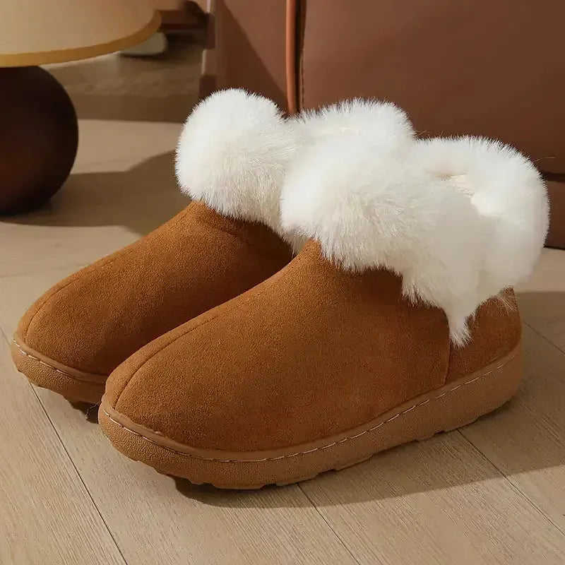 Winter Platform Slippers - Warm Cotton House Shoes with Heel Bag for Couples Meifu Market