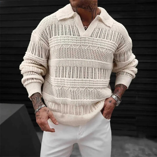 lightweight cotton knitwear | breathable hollow knit fabric | stretchable v-neck sweater | ultrasonic cleaning