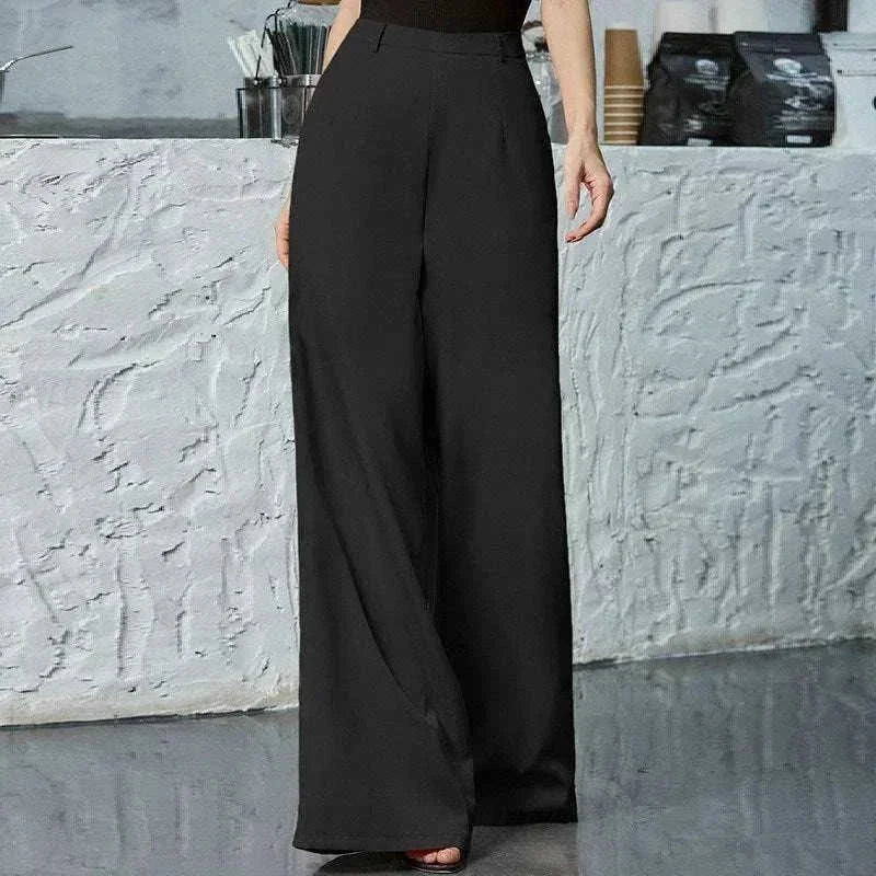 high-waisted wide leg pants | loose fit trousers for women | vibrant color palazzo pants | energy saving