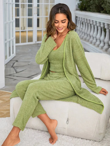 fleece lounge set | open front cardigan set | womens 3 piece sweatsuit | ultrasonic cleaning