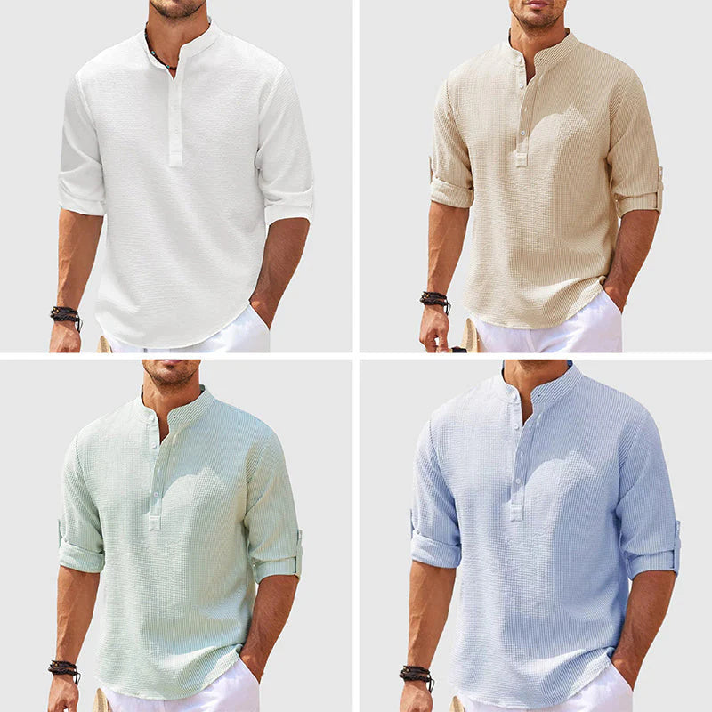 Men's Casual Shirt  Long Sleeve Stand Collar Solid Color Shirt Mens Clothing Meifu Market