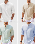 Men's Casual Shirt  Long Sleeve Stand Collar Solid Color Shirt Mens Clothing Meifu Market