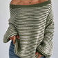 Women's Off-neck Shoulder-baring Sweater Contrast Color Meifu Market