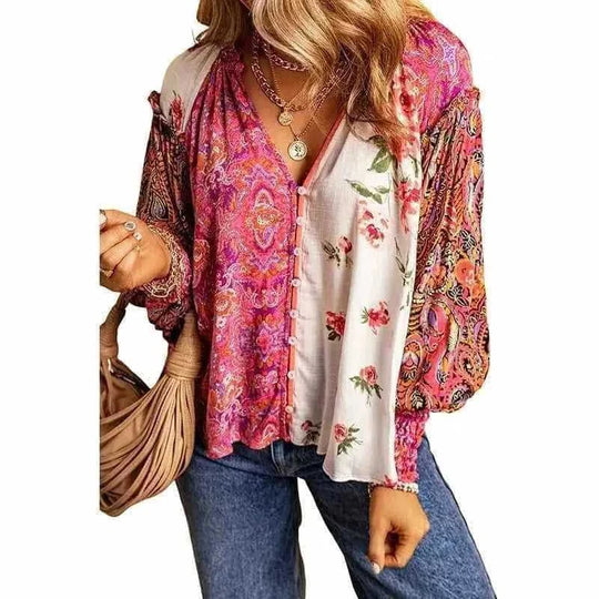 floral print blouse for women | lightweight cotton fabric | long sleeve floral shirt | ultrasonic cleaning