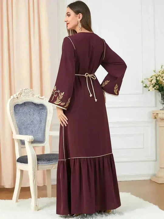 embroidered maxi dress | breathable cotton fabric | long sleeve midi dress | energy saving