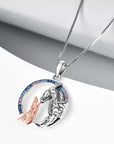 Sterling Silver Girl and Dragon Queen Princess Stroking Necklace Jewelry 