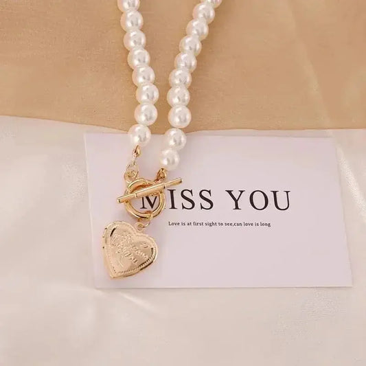 Love Heart Pearl Necklace - Retro Vintage Style Pendant for Women
