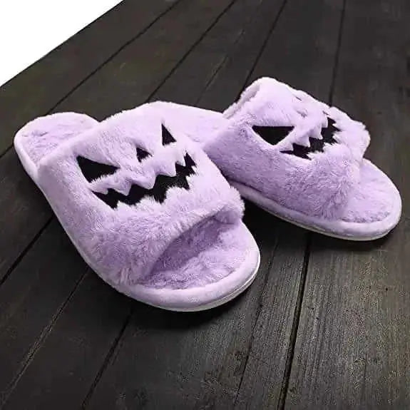 faux fur slippers for women | plush indoor house shoes | halloween costume slippers | energy saving