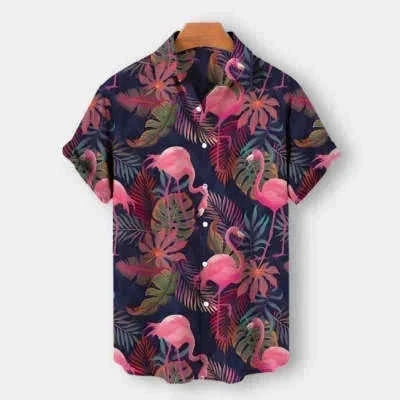 quick-dry polyester fabric | breathable short sleeve shirt | tropical palm tree print | energy saving