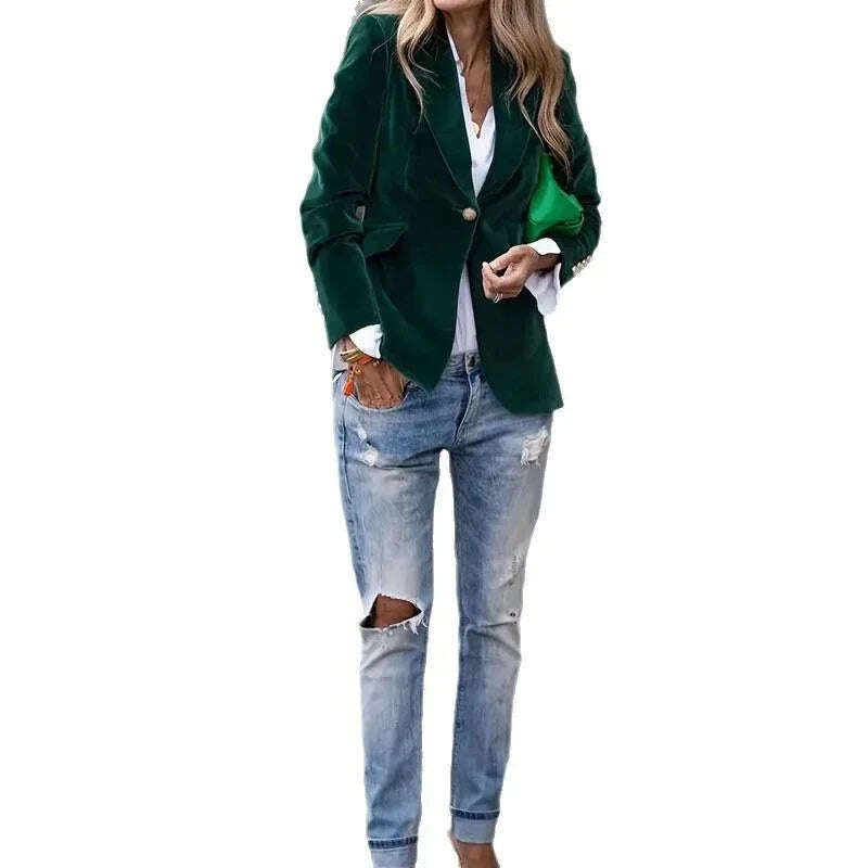 Women's Velvet Blazer Slim Fit Single Breasted Suit Jacket Meifu Market