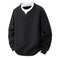 Contrast Colors False-two-piece Trendy V-neck Waffle Sweater Casual All-matching Tops Black - reverse side showing constru...