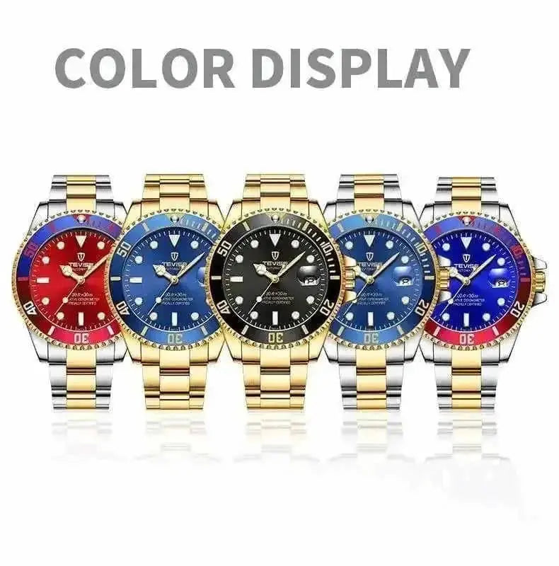 Mens Watches TEVISE Quartz Wrist Watch Waterproof Sport Business Gold Blue - color variant display