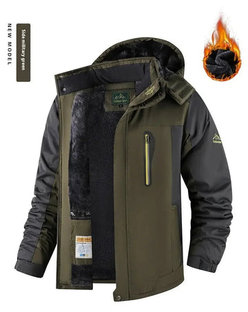 fleece-lined jacket for men | mid-length insulated parka | heavy-duty cold weather coat | energy saving