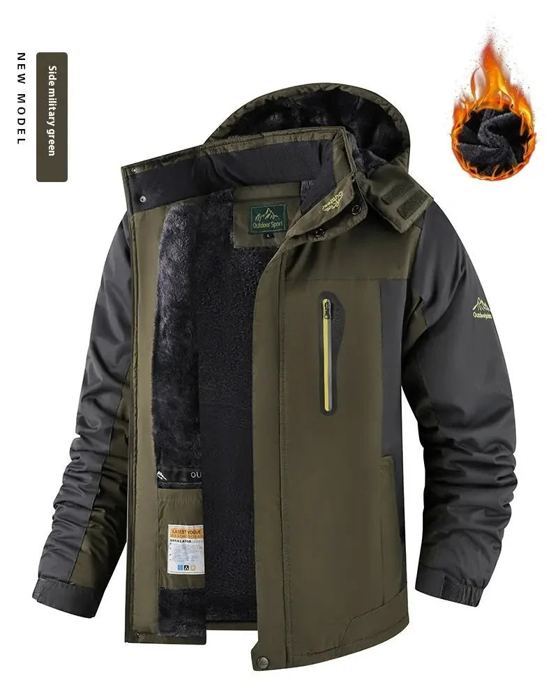 fleece-lined jacket for men | mid-length insulated parka | heavy-duty cold weather coat | energy saving