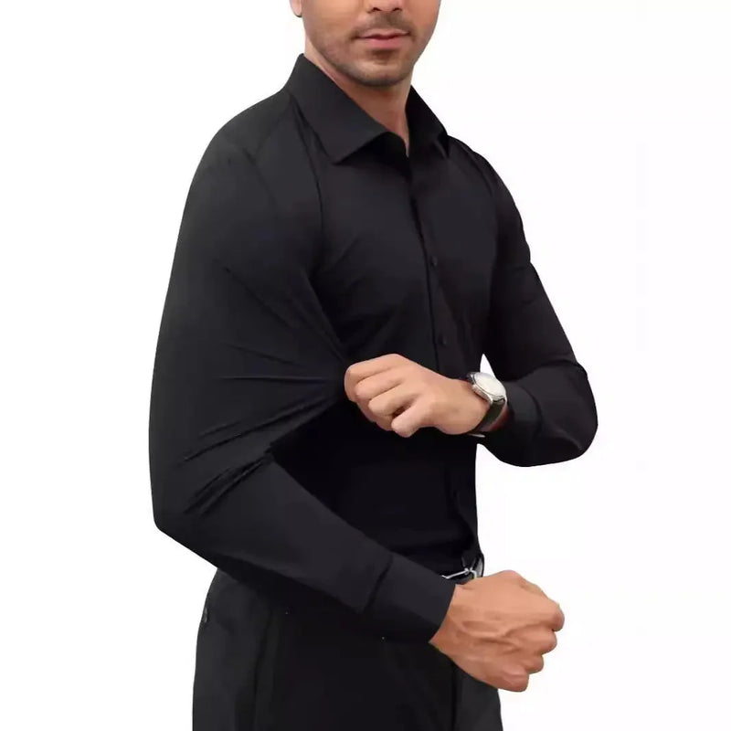 stretch-fit long sleeve shirt | moisture-wicking work shirt | wrinkle-resistant office shirt | ultrasonic cleaning