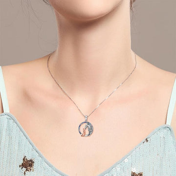 Sterling Silver Girl and Dragon Queen Princess Stroking Necklace Jewelry 