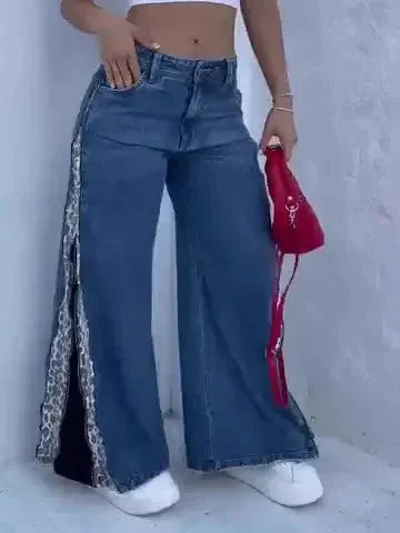 leopard print jeans | high-waisted zip-up jeans | stretch denim fabric | energy saving