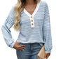 Women's V-neck Buttons Pullover Patchwork Casual Long-sleeved Top Meifu Market