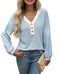 Women's V-neck Buttons Pullover Patchwork Casual Long-sleeved Top Meifu Market