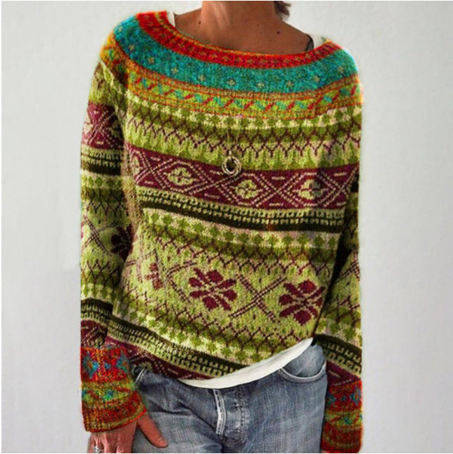 Women's Fashion Round Neck Multicolor Loose Leisure Pullover Knitwear Sweater Meifu Market