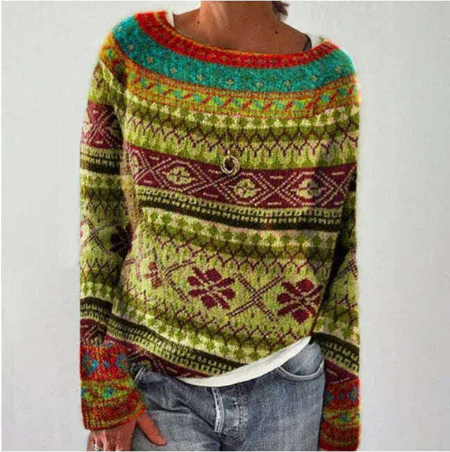 Women's Knitted Pullover Sweater - Round Neck Multicolor Loose Fit Top Meifu Market