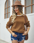 Patchwork Stripes Contrast Color Round Neck Knitwear Pullover