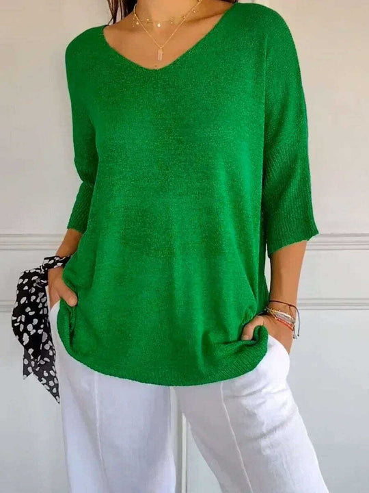 Solid Long Sleeve Sweater Slimming V-neckline Knitwear Women's Bottoming Shirt Meifu Market