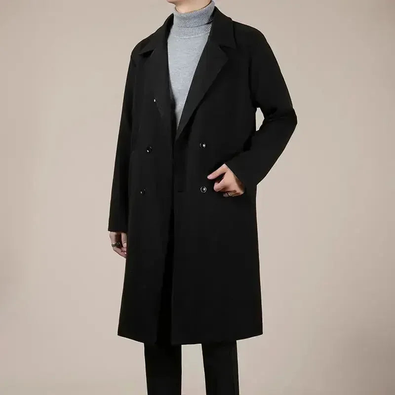 wool blend trench coat | mid-length winter coat | korean style overcoat | ultrasonic cleaning