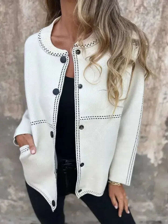 Women's Striped Button Cardigan Cropped Sweater Long Sleeve Meifu Market