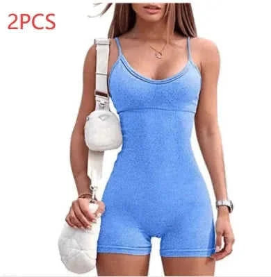 high-waisted yoga romper | moisture-wicking sportswear | seamless workout jumpsuit | ultrasonic cleaning