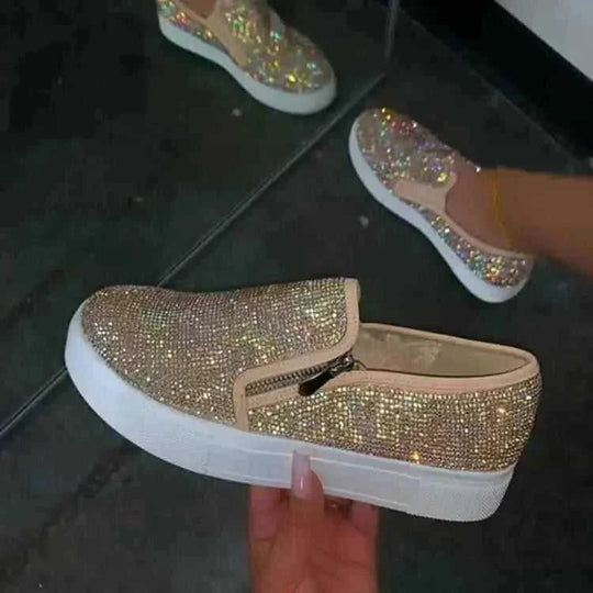large size rhinestone flats | one pedal slip on shoes | casual lazy shoes for women | energy saving