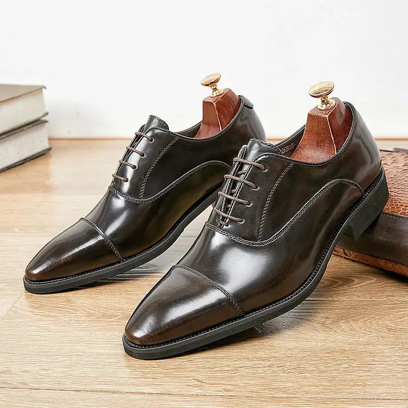 Patent Leather Three-joint Oxford Shoes Pointed Business Men's Soft Bottom Meifu Market