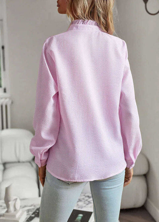 Striped Long Sleeve Shirt Fashion Ruffle Design Button Up Tops Casual Office Blouse Elegant Commuting Women's Clothing Meifu Market