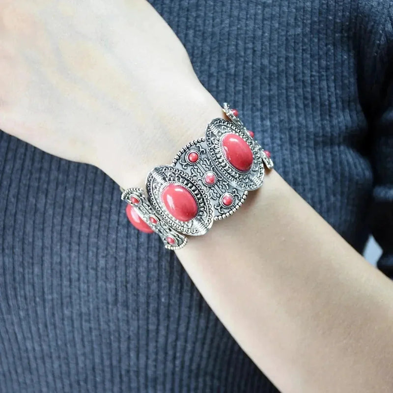 elastic turquoise bracelet | adjustable boho bangle | vintage tribal jewelry | ultrasonic cleaning