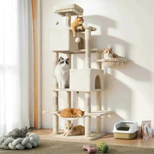 66 Inch Cat Tree Tower, Large Multi-Cat Climbing Extended Platform, Hammock, Pet House For Indoor Cats And Kittens Play -...