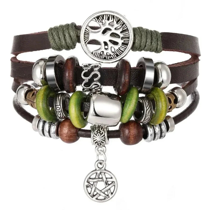 handmade beaded leather bracelet | genuine cow leather bracelet | adjustable punk bracelet | energy saving