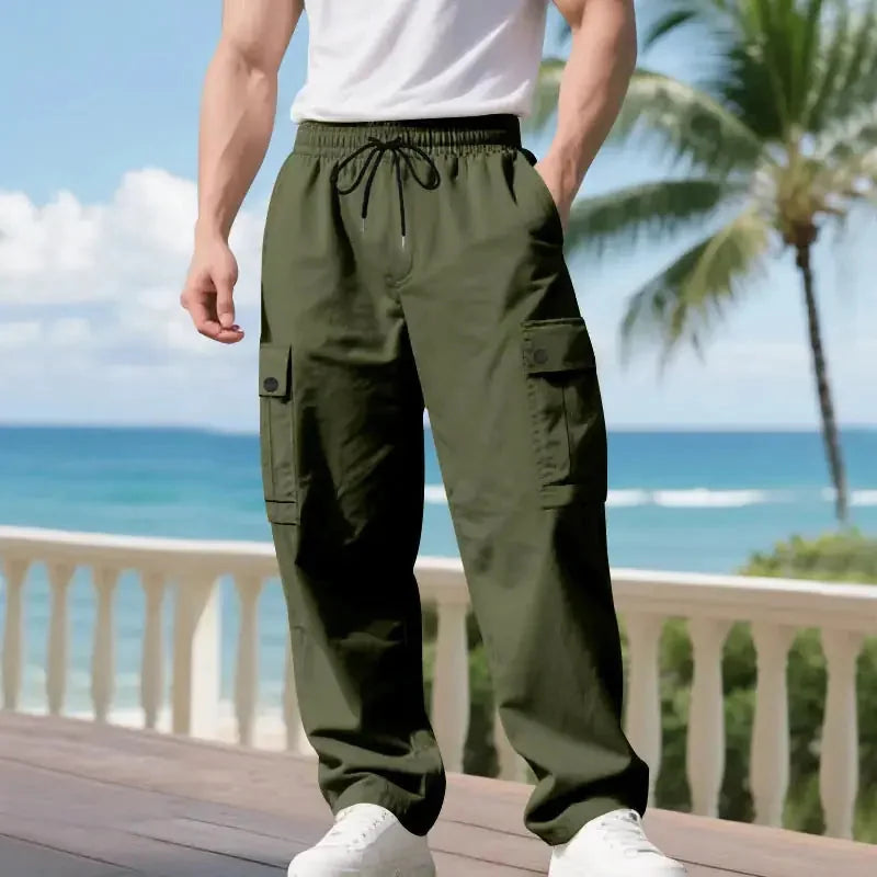 heavy-duty cotton cargo pants | loose fit mens trousers | outdoor hiking pants | ultrasonic cleaning