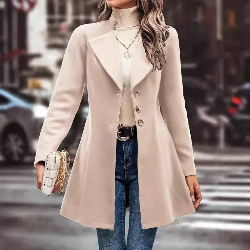 Women's Winter Overcoat Lapel Collar Single Breasted Outerwear Long Pea Coat Meifu Market