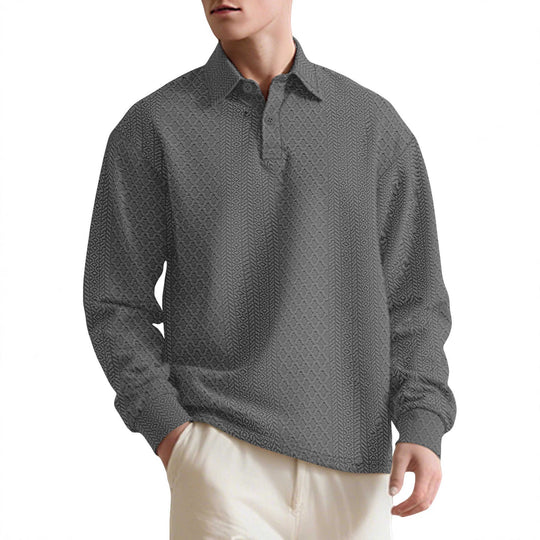 Jacquard Polo Sweater — Men's Loose-Fit Long Sleeve Knitwear