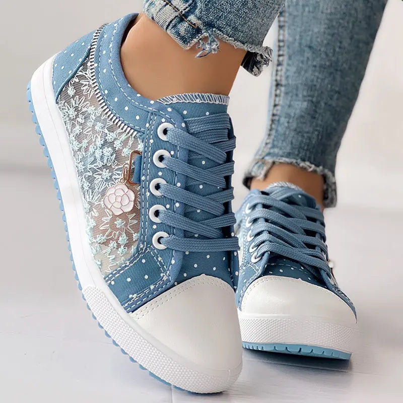 Floral Embroidered Polka Dot Print Sneakers Meifu Market