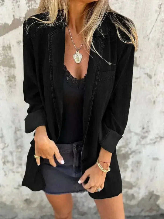 Lapel Shirt Jacket Ins Fashion Solid Color Long-sleeved Denim Top Autumn And Spring Casual Daily Streetwear Women's Clothing Meifu Market