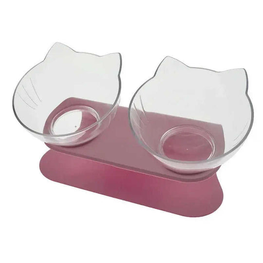 Non Slip Double Cat Bowl With Raised Stand Pet Food Cat Feeder Protect Cervical Vertebra Dog Bowl Transparent Pet Products...