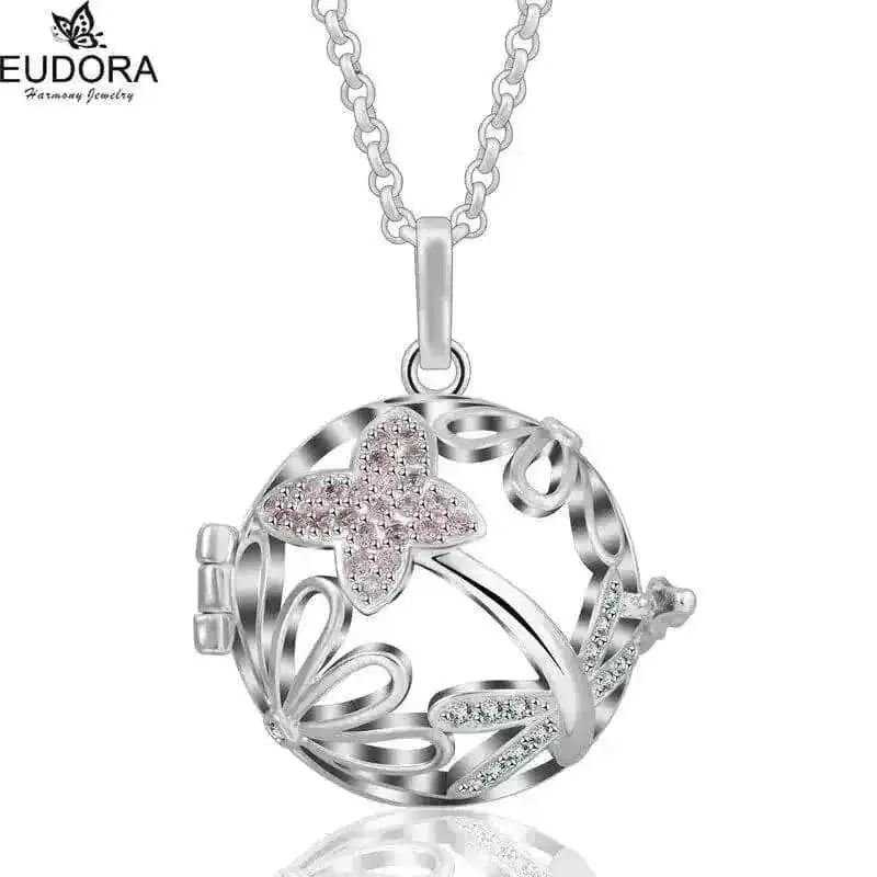 pink crystal locket necklace | 18mm pregnancy bola necklace | adjustable length maternity jewelry | energy saving