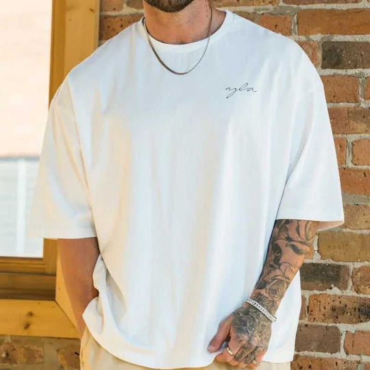 Fitness Short-sleeve Stretchy Cotton Fashionable Loose-fitting T-shirt M - side view showing details