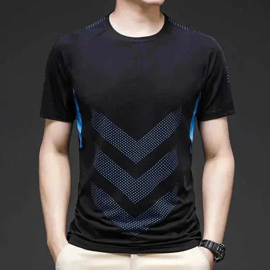 ice silk fabric t-shirt | quick drying athletic shirt | mens elastic training top | energy saving